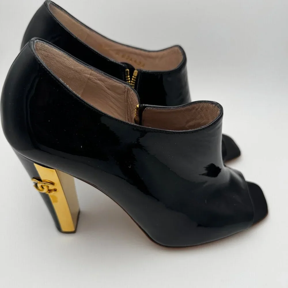 CHANEL Open-Toed Ankle Boot with Gold Detail Sz EUR 37/ US 6.5 - Picture 4 of 11